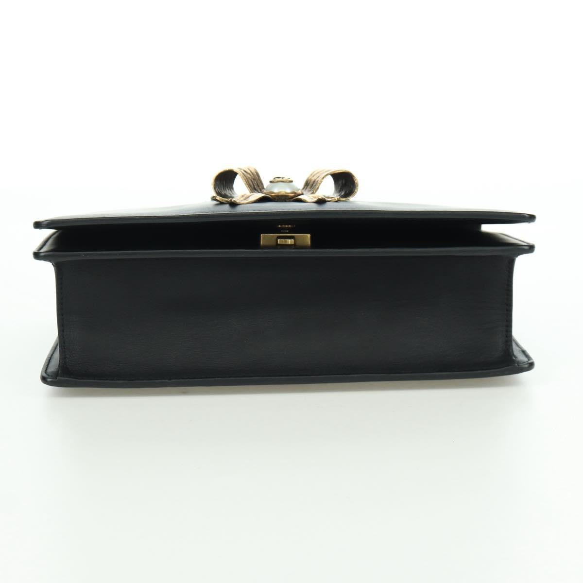 Gucci Web Peony Chain Shoulder Bag Embellished Leather Black Leather Shoulder Bag Bag (Pre-Owned)