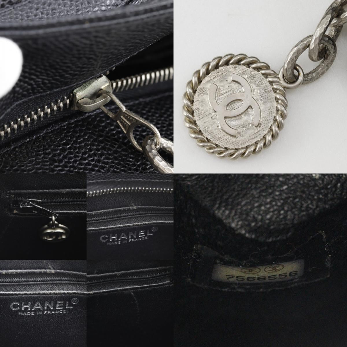 Chanel Medallion Tote Quilted Caviar Black Leather Tote Bag Bag (Pre-Owned)
