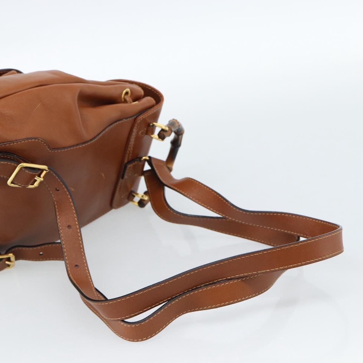 Gucci Vintage Bamboo Backpack Leather Brown Leather Backpack Bag (Pre-Owned)