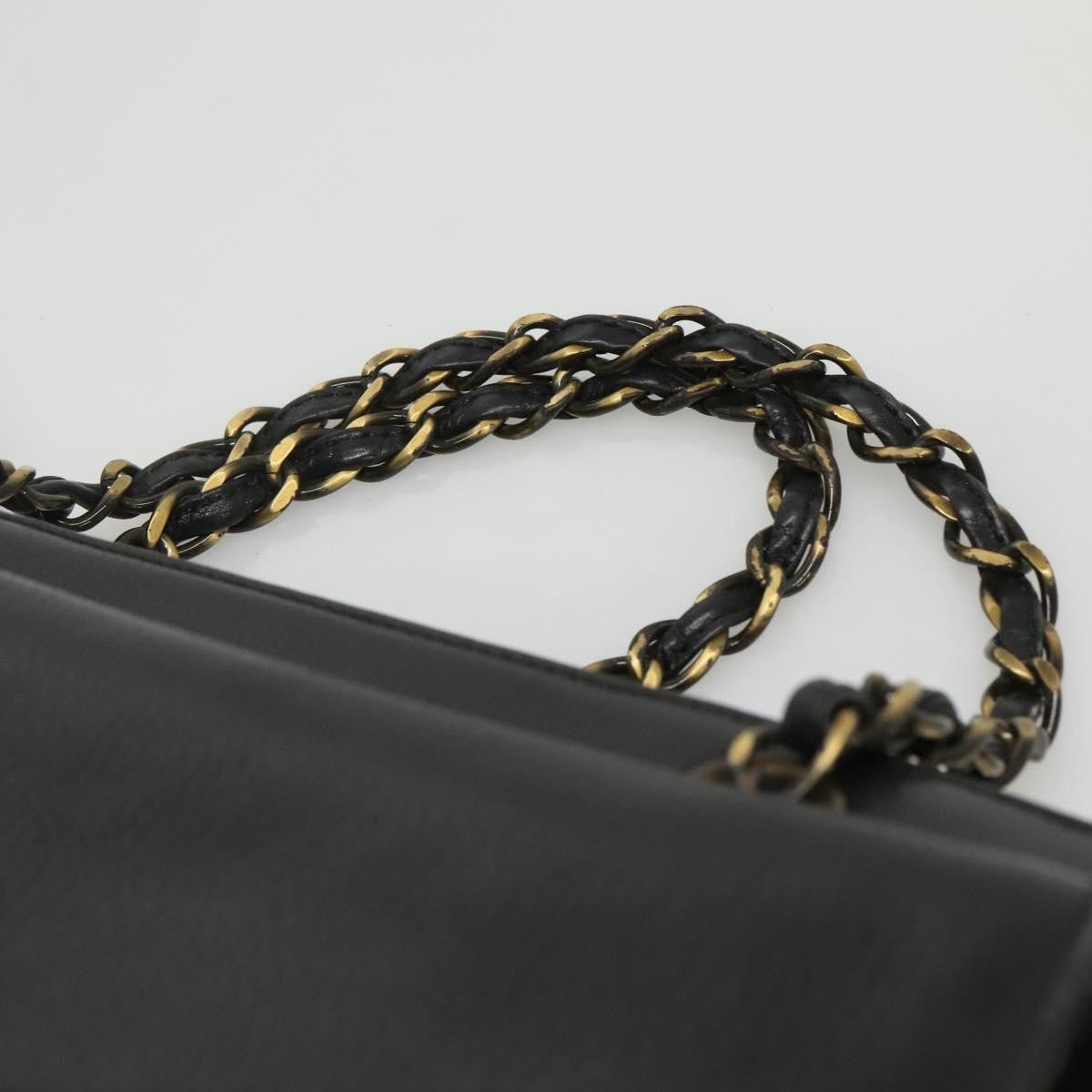 Chanel Vintage Front Pocket Chain Tote Leather Black Leather Shoulder Bag Bag (Pre-Owned)