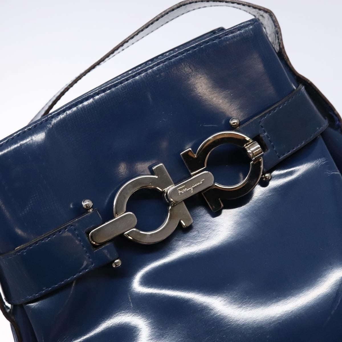 Salvatore Ferragamo Vintage Gancini Bucket Bag Patent Leather Blue Patent_Leather Shoulder Bag Bag (Pre-Owned)