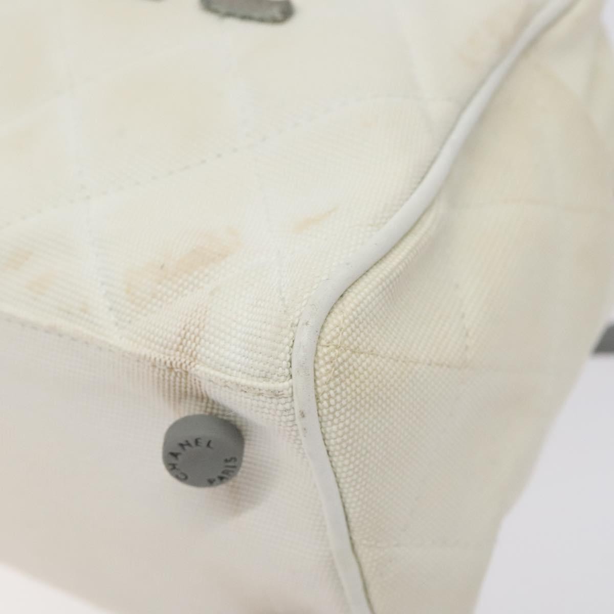 Chanel Vintage Logo Bowler Bag Quilted Canvas White Canvas Handbag (Pre-Owned)