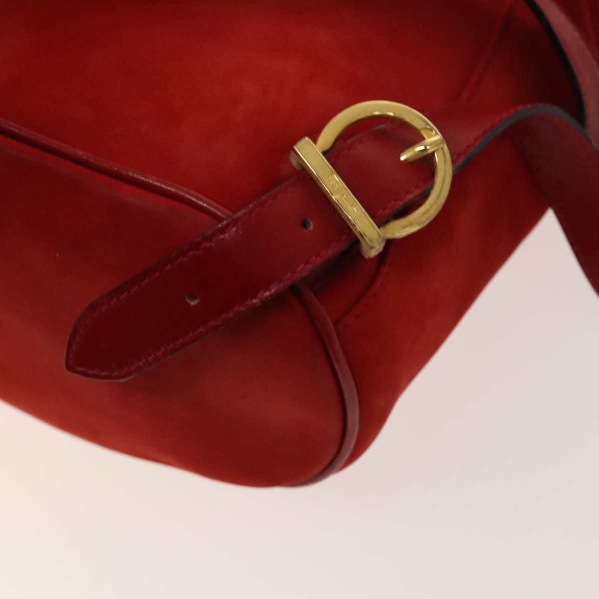 Salvatore Ferragamo Gancini Flap Drawstring Backpack Suede Red Suede Backpack Bag (Pre-Owned)