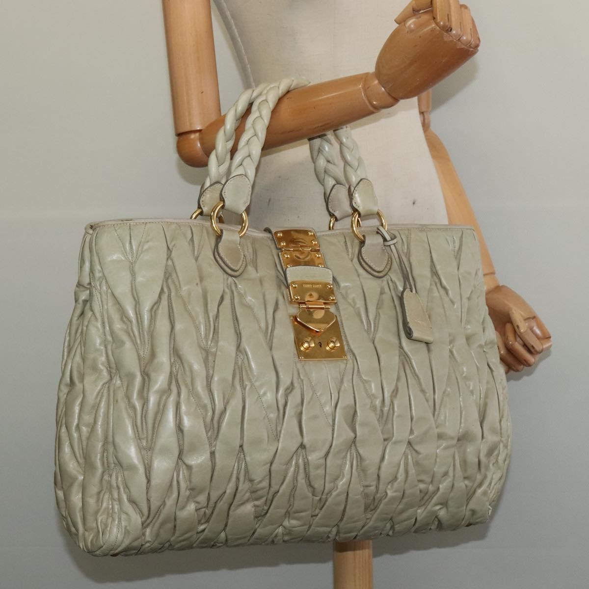 Miu Miu Coffer Convertible Satchel Leather Beige Leather Handbag (Pre-Owned)
