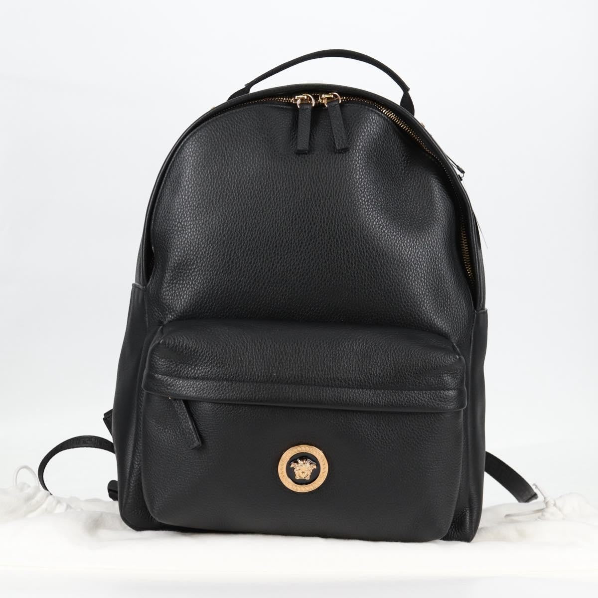 Versace Medusa Zip Backpack Leather Black Leather Backpack Bag (Pre-Owned)