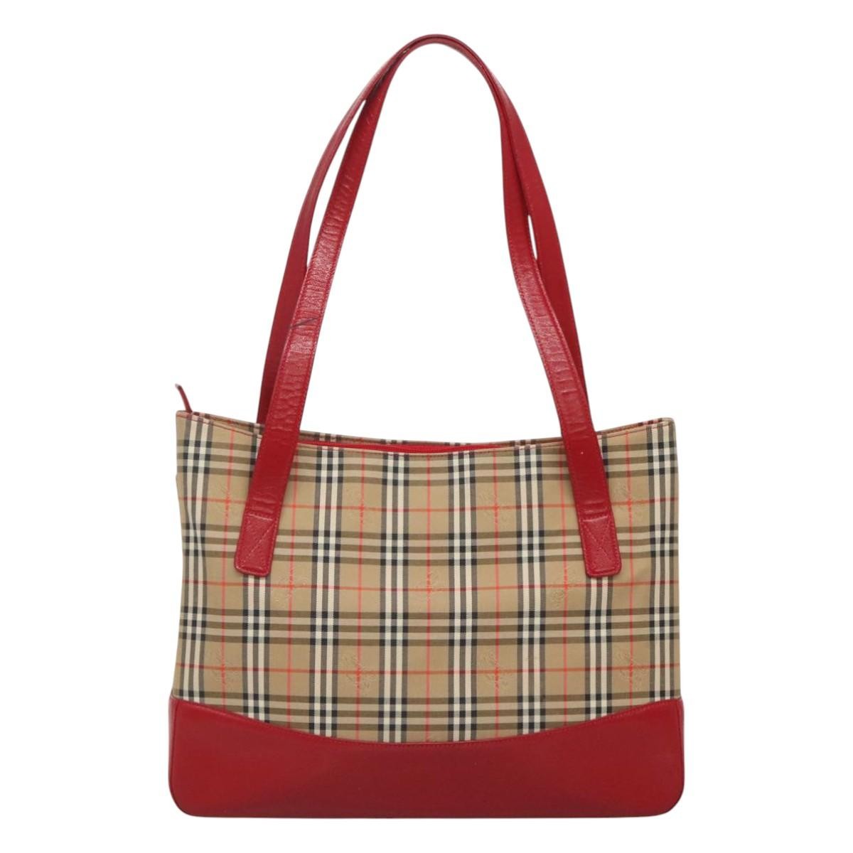 Burberry Nova Check Tote Canvas And Leather Beige Canvas Tote Bag Bag (Pre-Owned)