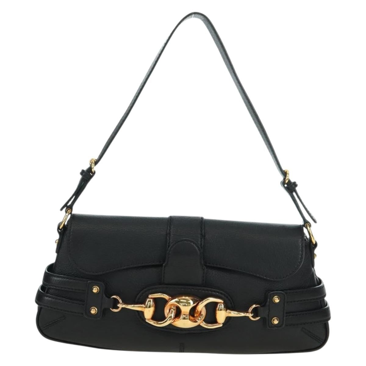 Gucci Horsebit Shoulder Bag Gg Canvas And Leather Black Leather Shoulder Bag Bag (Pre-Owned)