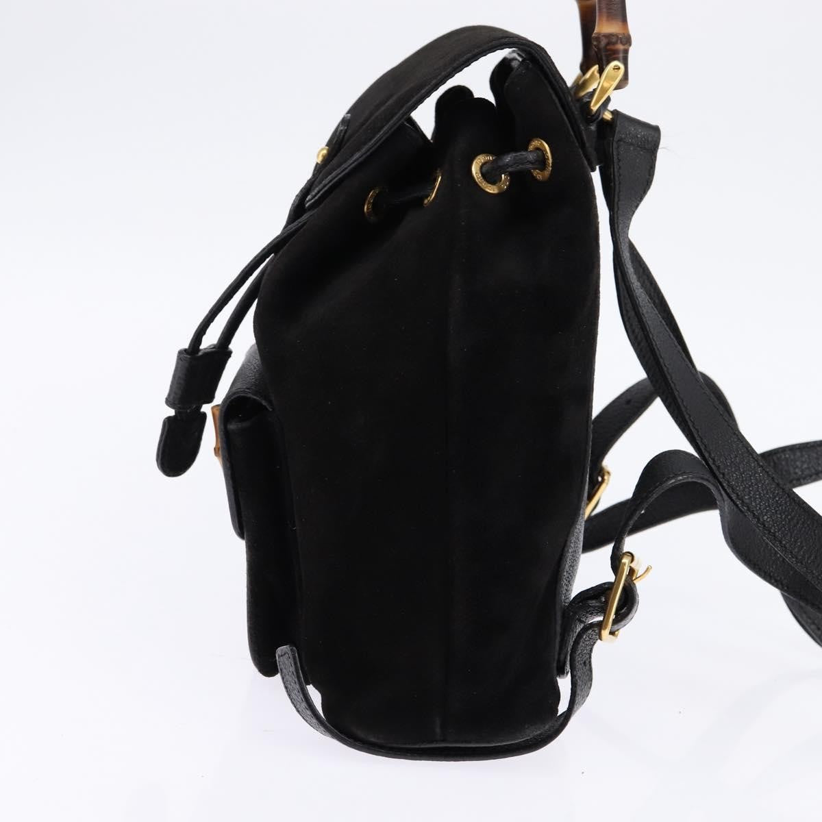 Gucci Vintage Bamboo Backpack Suede Black Suede Backpack Bag (Pre-Owned)