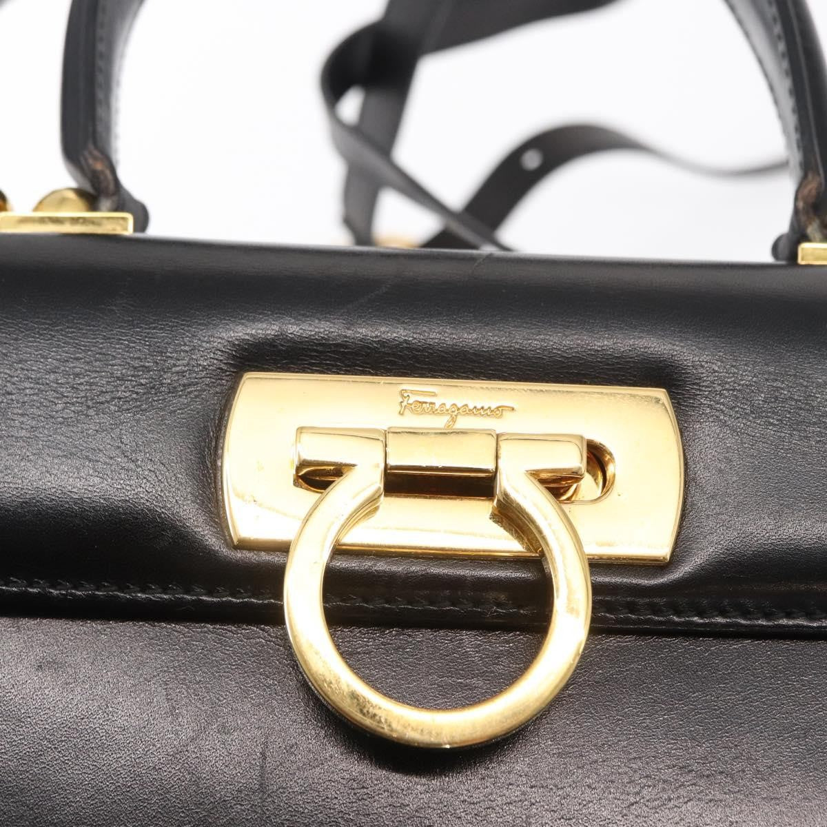 Salvatore Ferragamo Convertible Top Handle Bag Leather Black Leather Handbag (Pre-Owned)