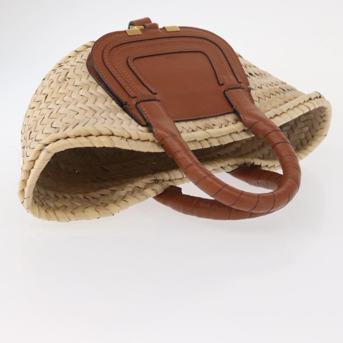 Chloe Marcie Basket Bag Raffia And Leather Beige Wicker Handbag (Pre-Owned)