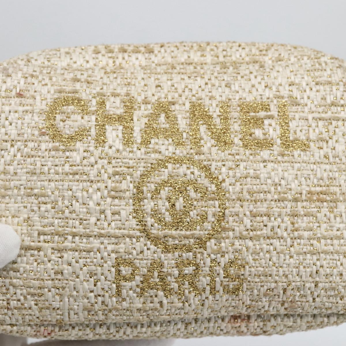 Chanel Deauville Curvy Cosmetic Pouch Tweed Gold Tweed Clutche & Pouche Bag (Pre-Owned)