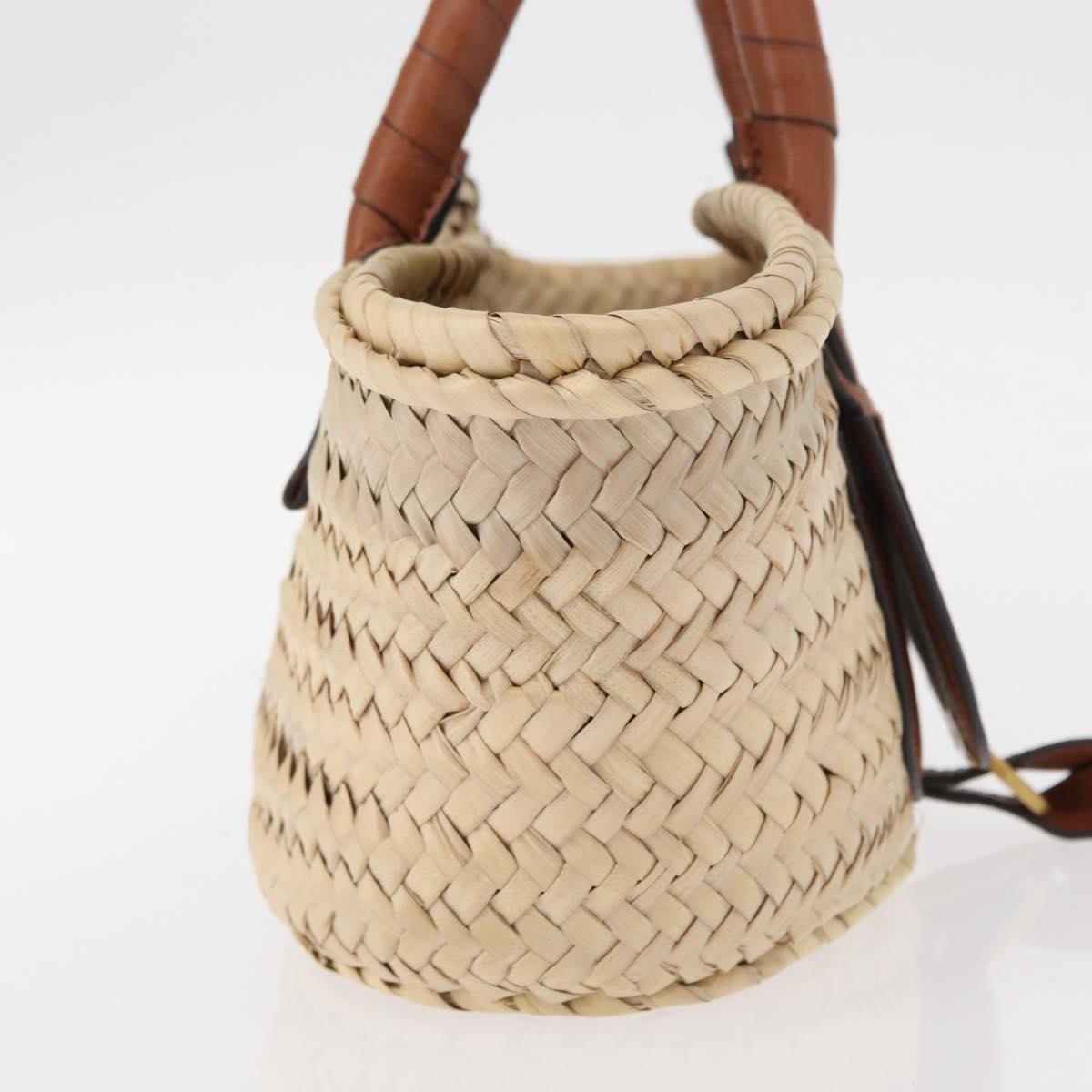 Chloe Marcie Basket Bag Raffia And Leather Beige Wicker Handbag (Pre-Owned)