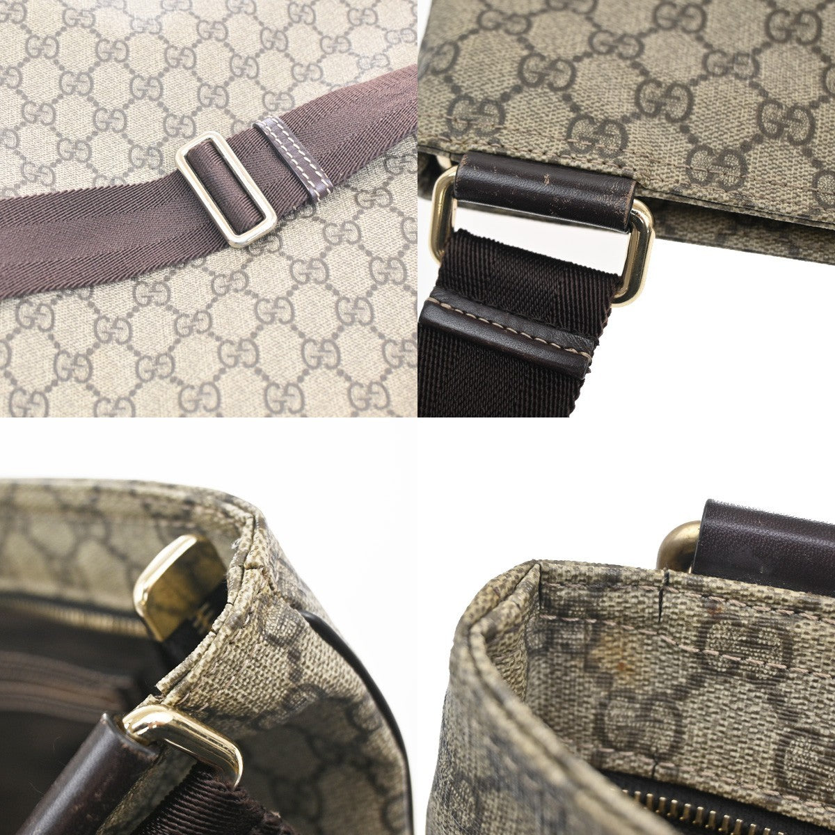 Gucci Zip Top Messenger Bag Gg Coated Canvas Brown Canvas Shoulder Bag Bag (Pre-Owned)