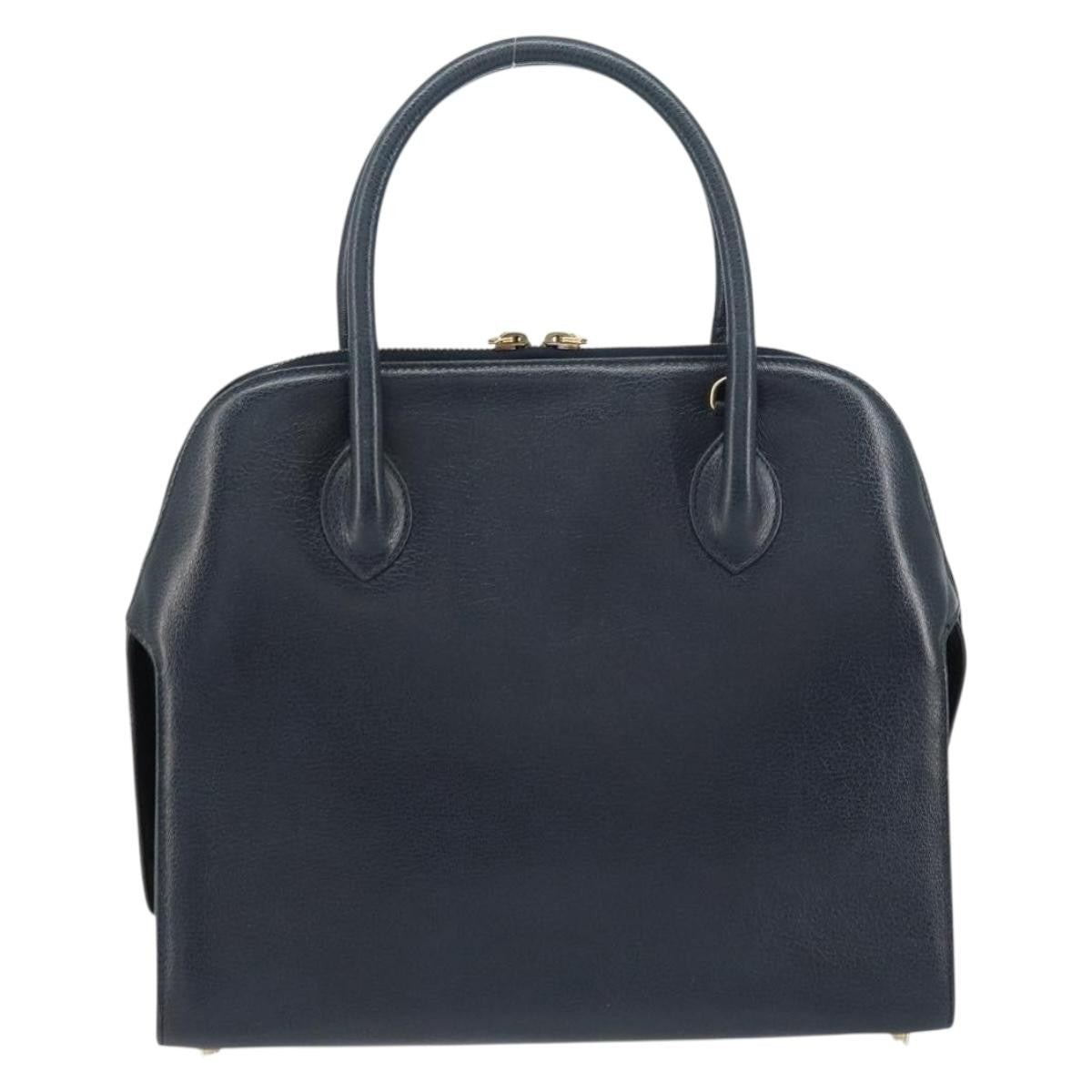 Salvatore Ferragamo Gancini Handbag Leather Navy Leather Handbag (Pre-Owned)