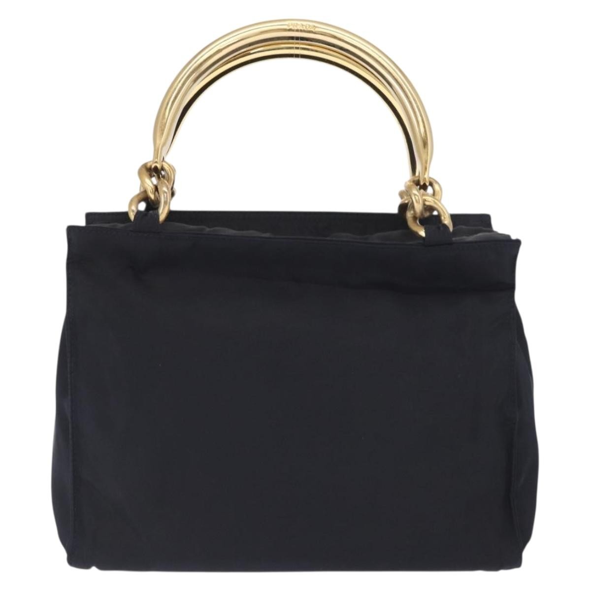 Prada Metal Handles Tote Tessuto Navy Nylon Tote Bag Bag (Pre-Owned)