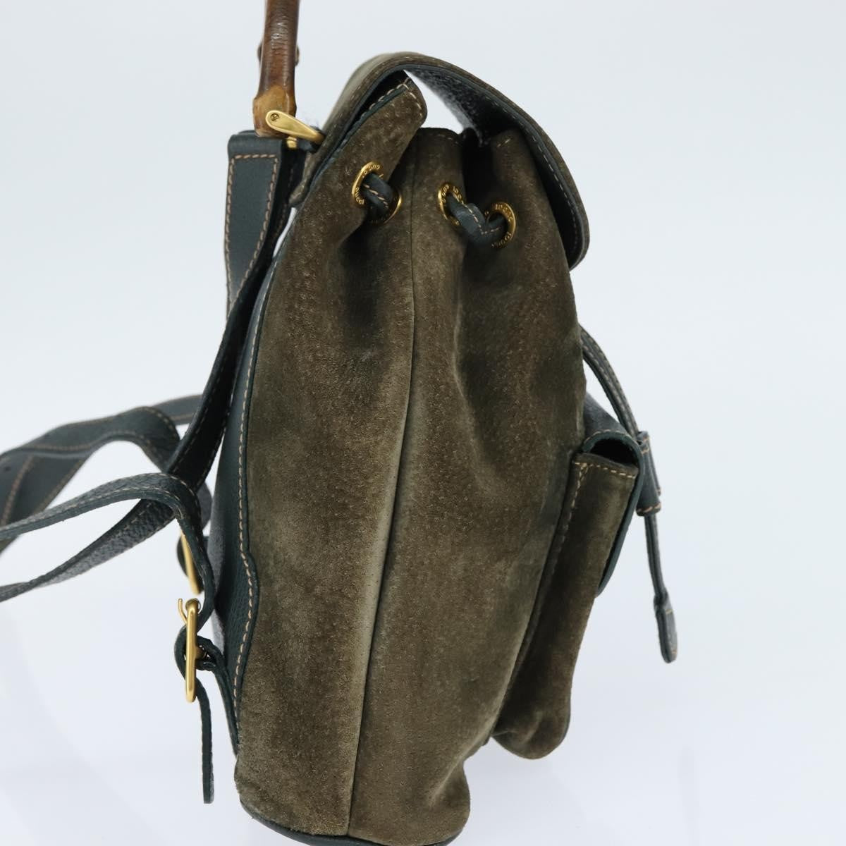 Gucci Vintage Bamboo Backpack Suede Khaki Suede Backpack Bag (Pre-Owned)