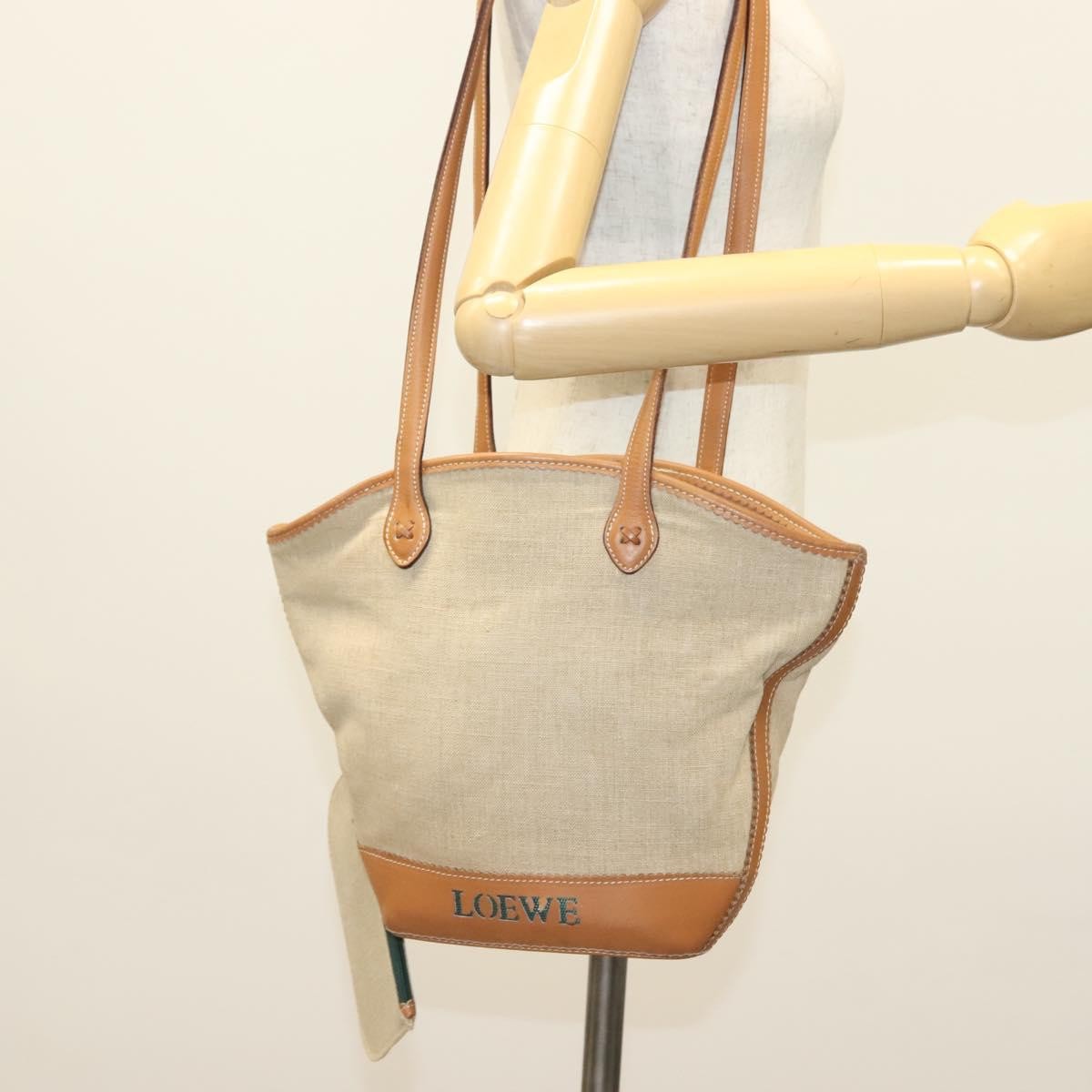 Loewe Vintage Shoulder Bag Canvas Beige Canvas Shoulder Bag Bag (Pre-Owned)