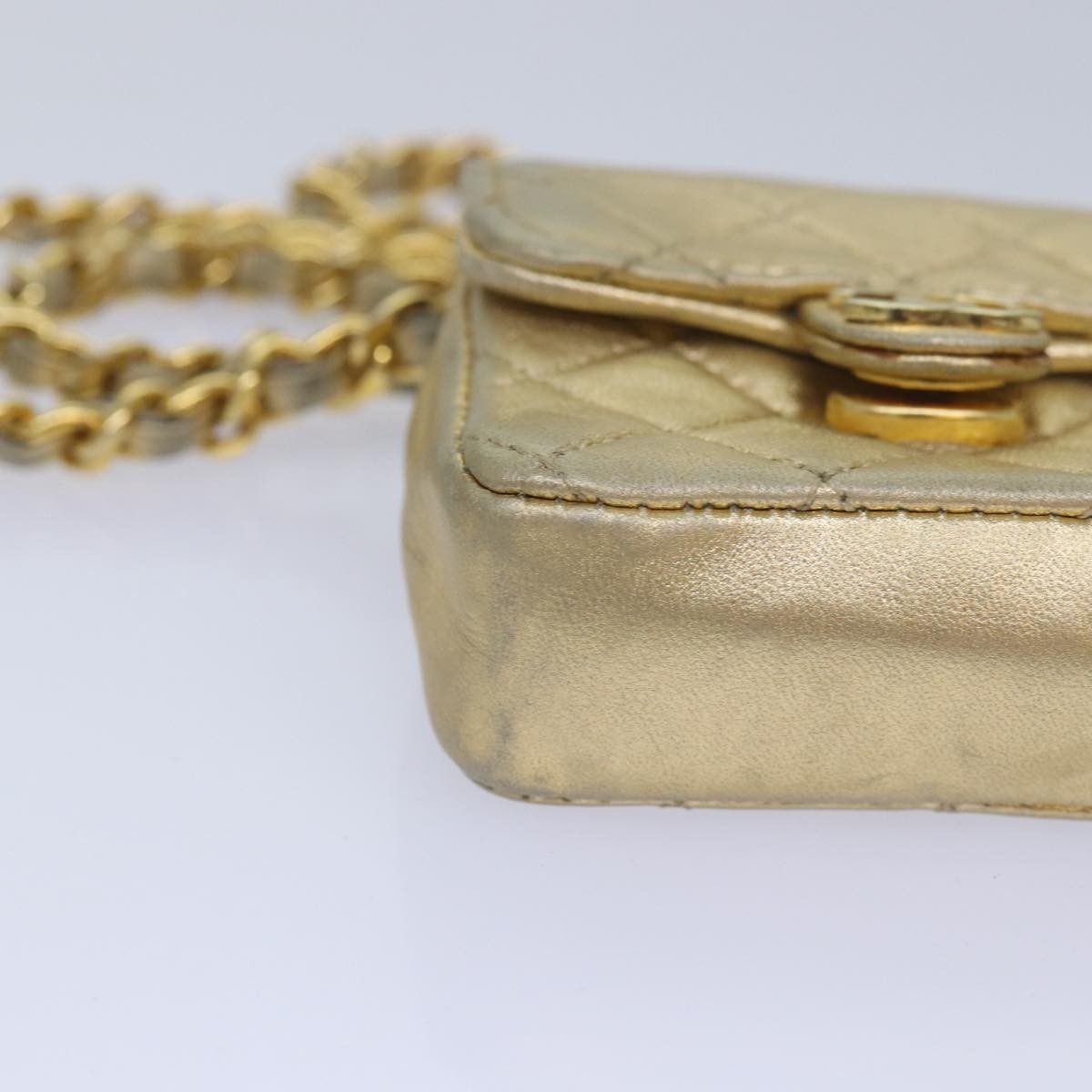 Chanel Vintage Square Cc Flap Bag Quilted Leather Gold Leather Shoulder Bag Bag (Pre-Owned)