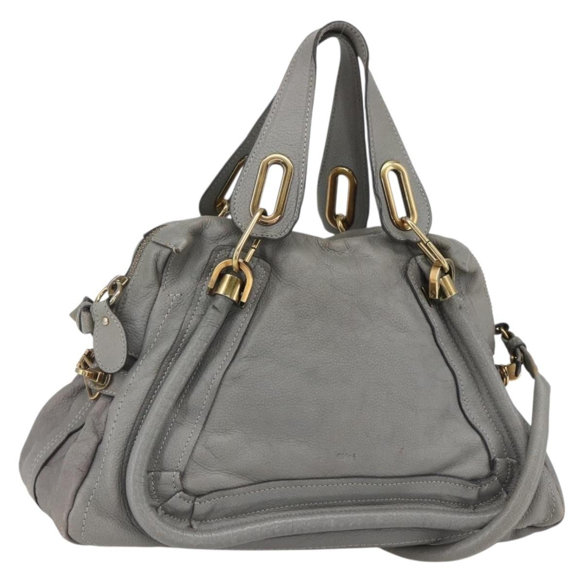 Chloe Paraty Top Handle Bag Leather Gray Leather Handbag (Pre-Owned)