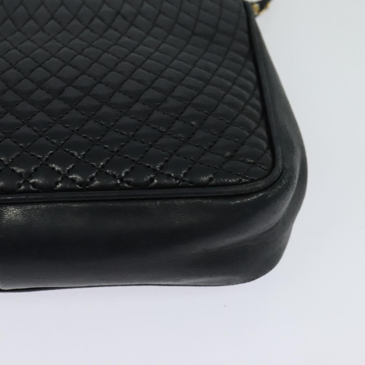 Bally Vintage Chain Shoulder Bag Quilted Leather Navy Leather Shoulder Bag Bag (Pre-Owned)