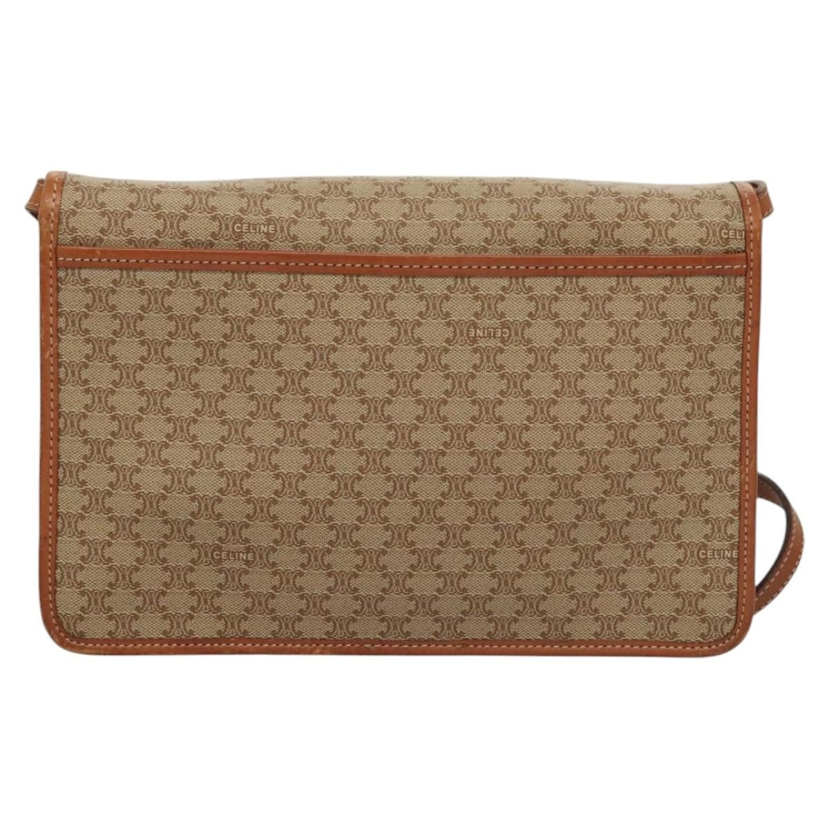 Celine Vintage Macadam Shoulder Bag Canvas And Leather Beige Canvas Shoulder Bag Bag (Pre-Owned)