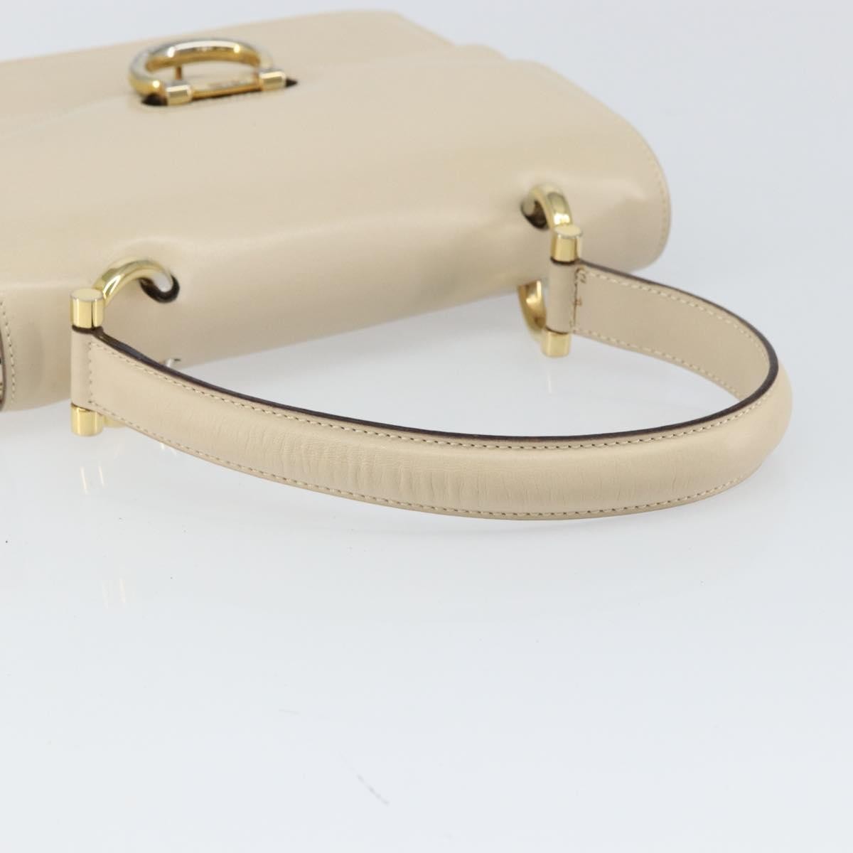 Celine Vintage Top Handle Bag Glazed Leather Ecru Leather Handbag (Pre-Owned)