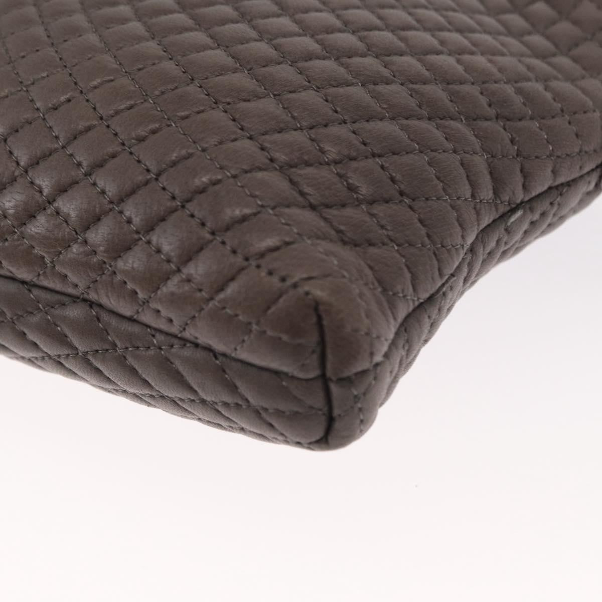 Bally Vintage Chain Shoulder Bag Quilted Leather Gray Leather Shoulder Bag Bag (Pre-Owned)