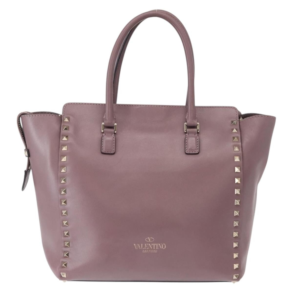 Valentino Garavani Rockstud Tote Rigid Leather Purple Leather Handbag (Pre-Owned)