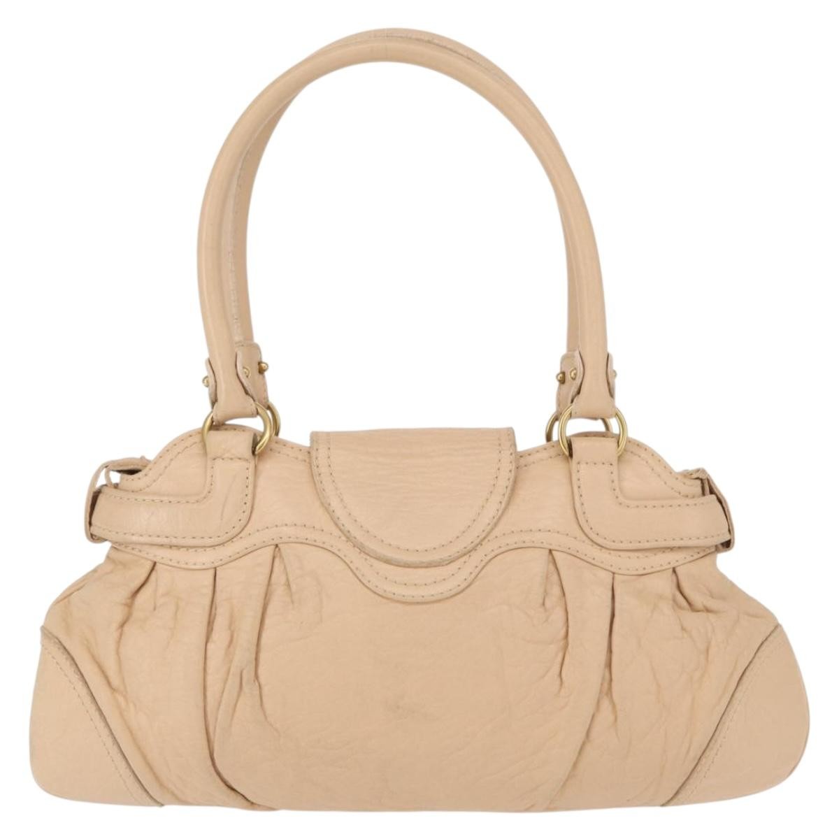 Salvatore Ferragamo Gancini Handbag Leather Beige Leather Handbag (Pre-Owned)
