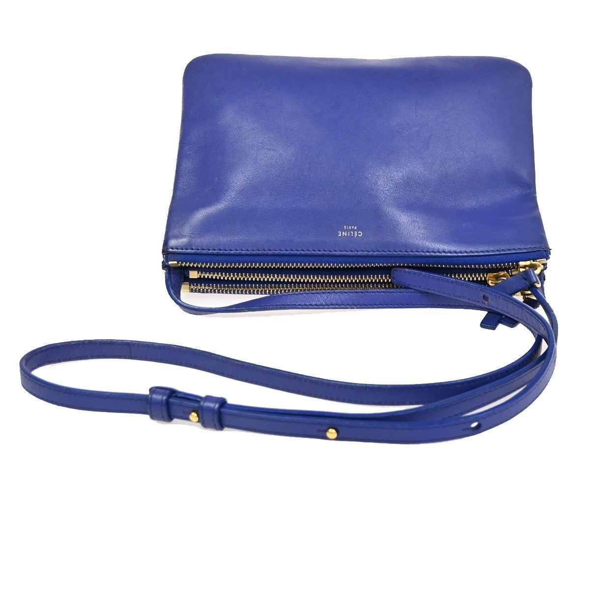 Celine Trio Crossbody Bag Leather Blue Leather Shoulder Bag Bag (Pre-Owned)