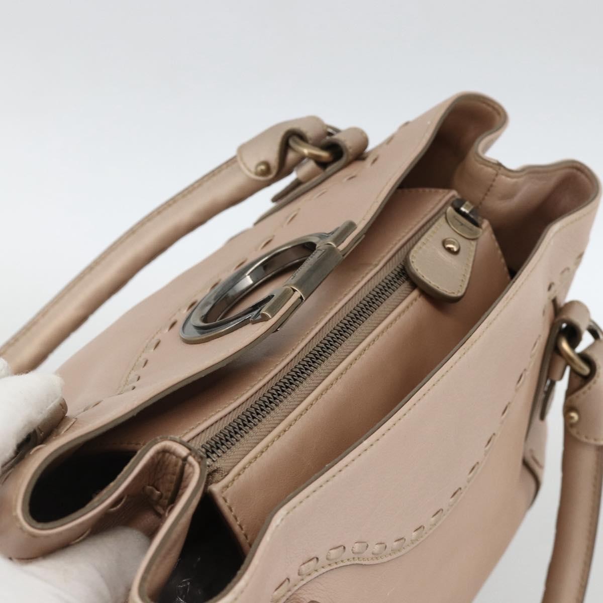 Salvatore Ferragamo Gancini Handbag Leather Beige Leather Handbag (Pre-Owned)