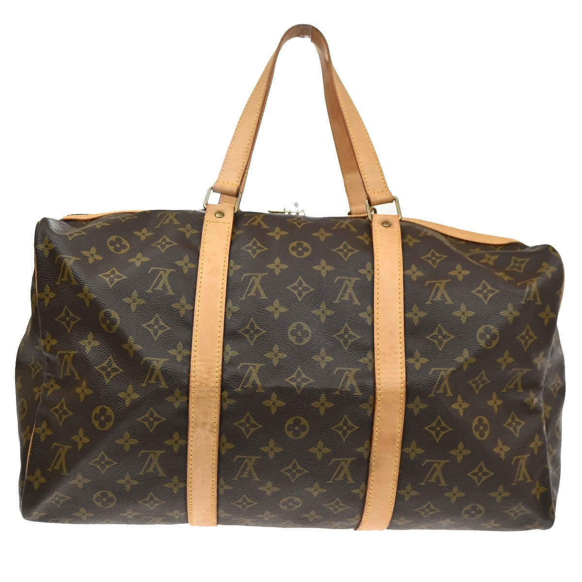 Louis Vuitton Sac Souple Handbag Monogram Canvas Brown Leather Travel Bag Bag (Pre-Owned)
