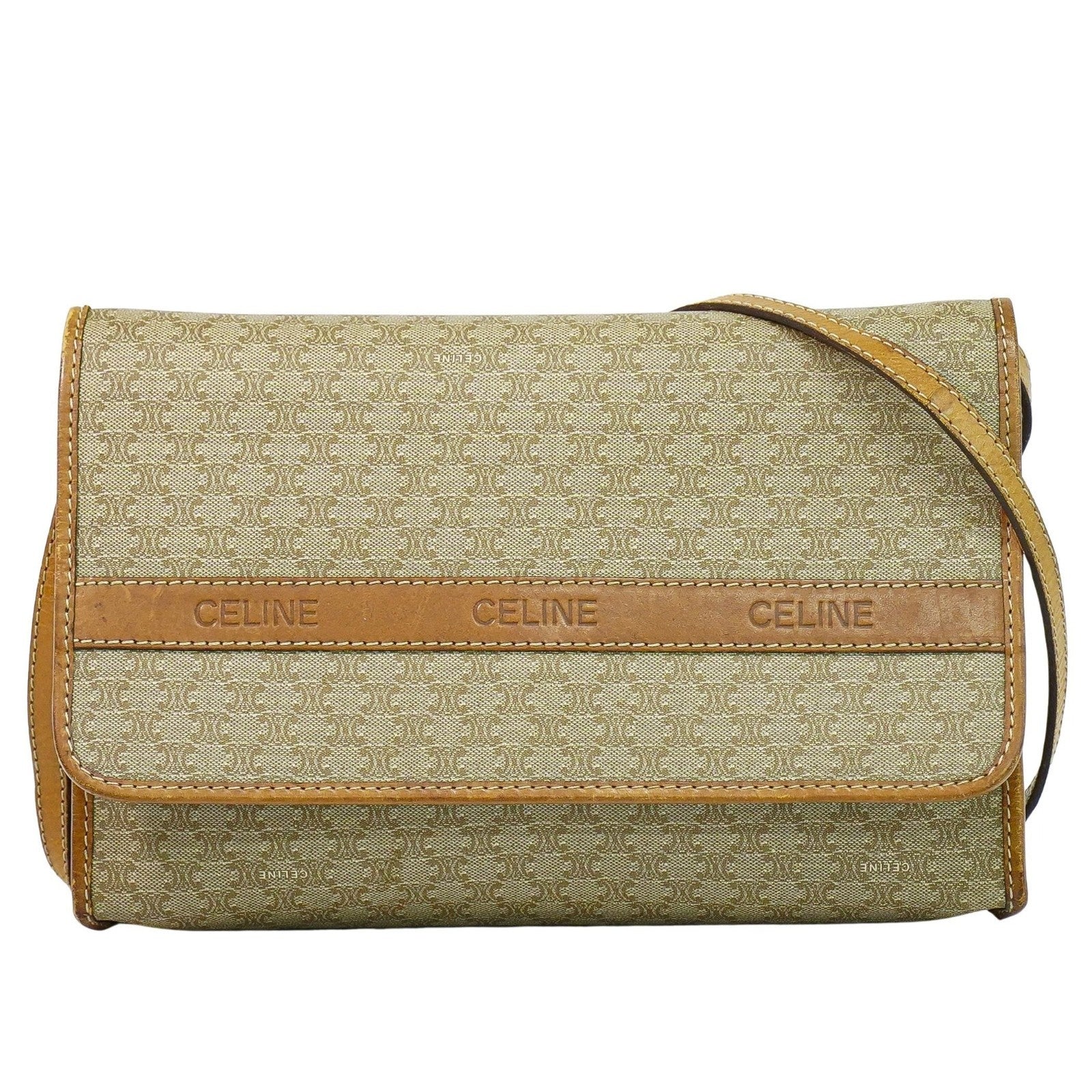 Celine Vintage Macadam Shoulder Bag Canvas Beige Canvas Shoulder Bag Bag (Pre-Owned)