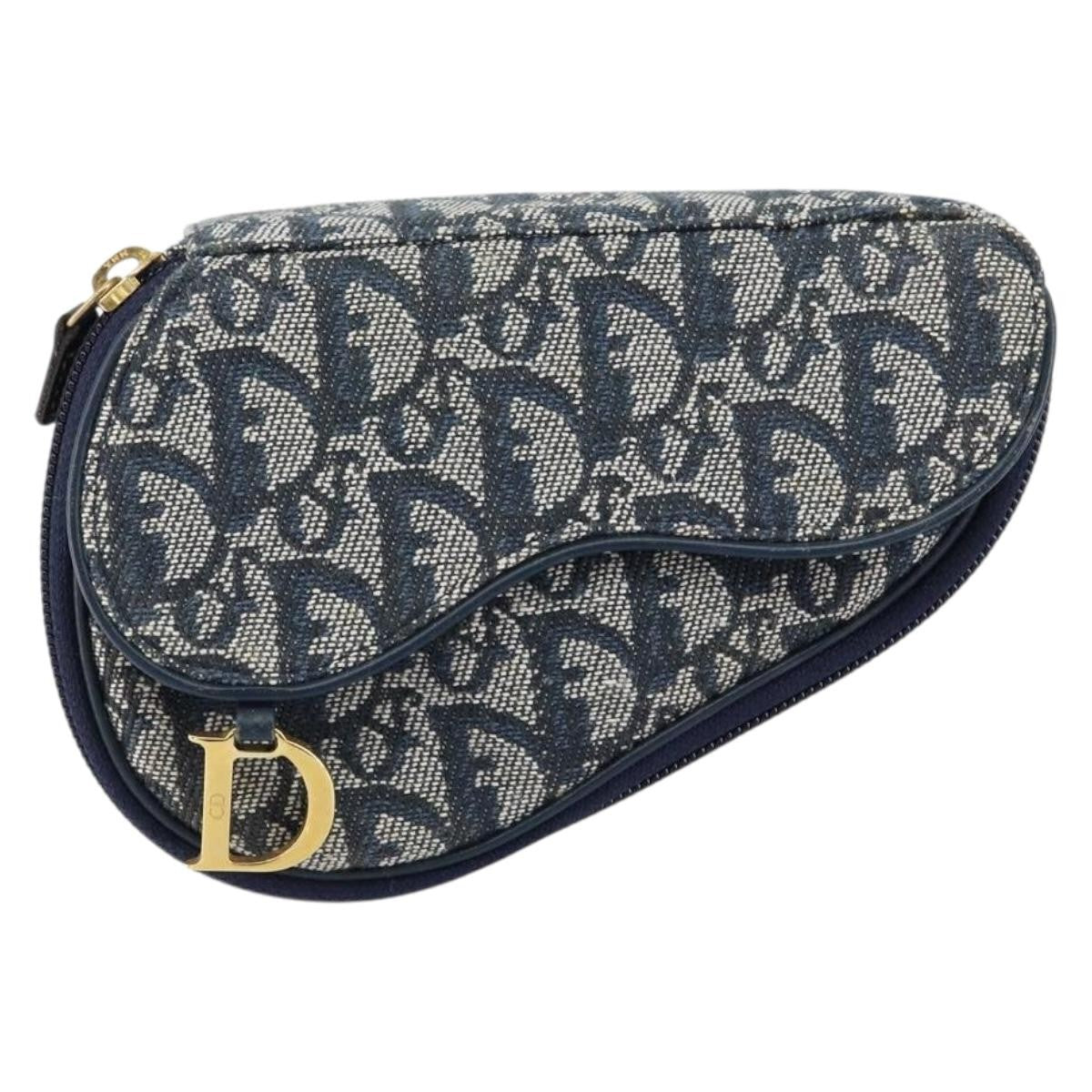 Christian Dior Vintage Saddle Coin Purse Diorissimo Canvas Navy Canvas Clutche & Pouche Bag (Pre-Owned)