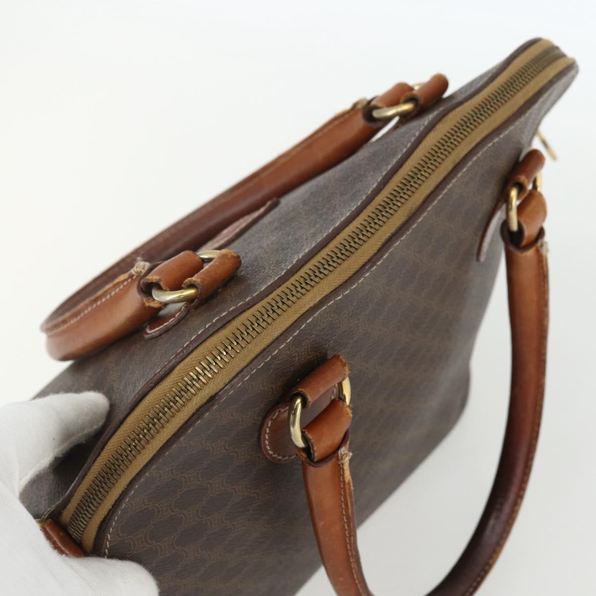 Celine Vintage Macadam Handbag Canvas And Leather Brown Canvas Handbag (Pre-Owned)