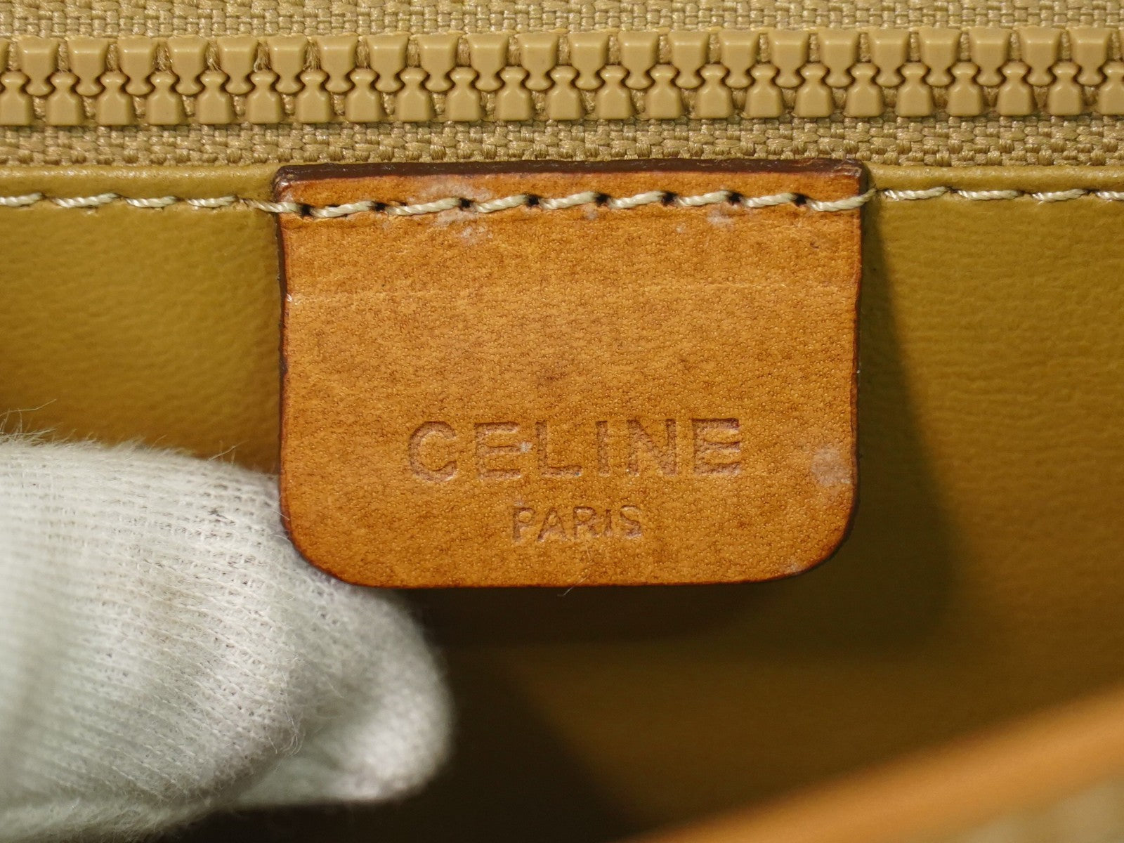 Celine Vintage Macadam Shoulder Bag Canvas Beige Canvas Shoulder Bag Bag (Pre-Owned)