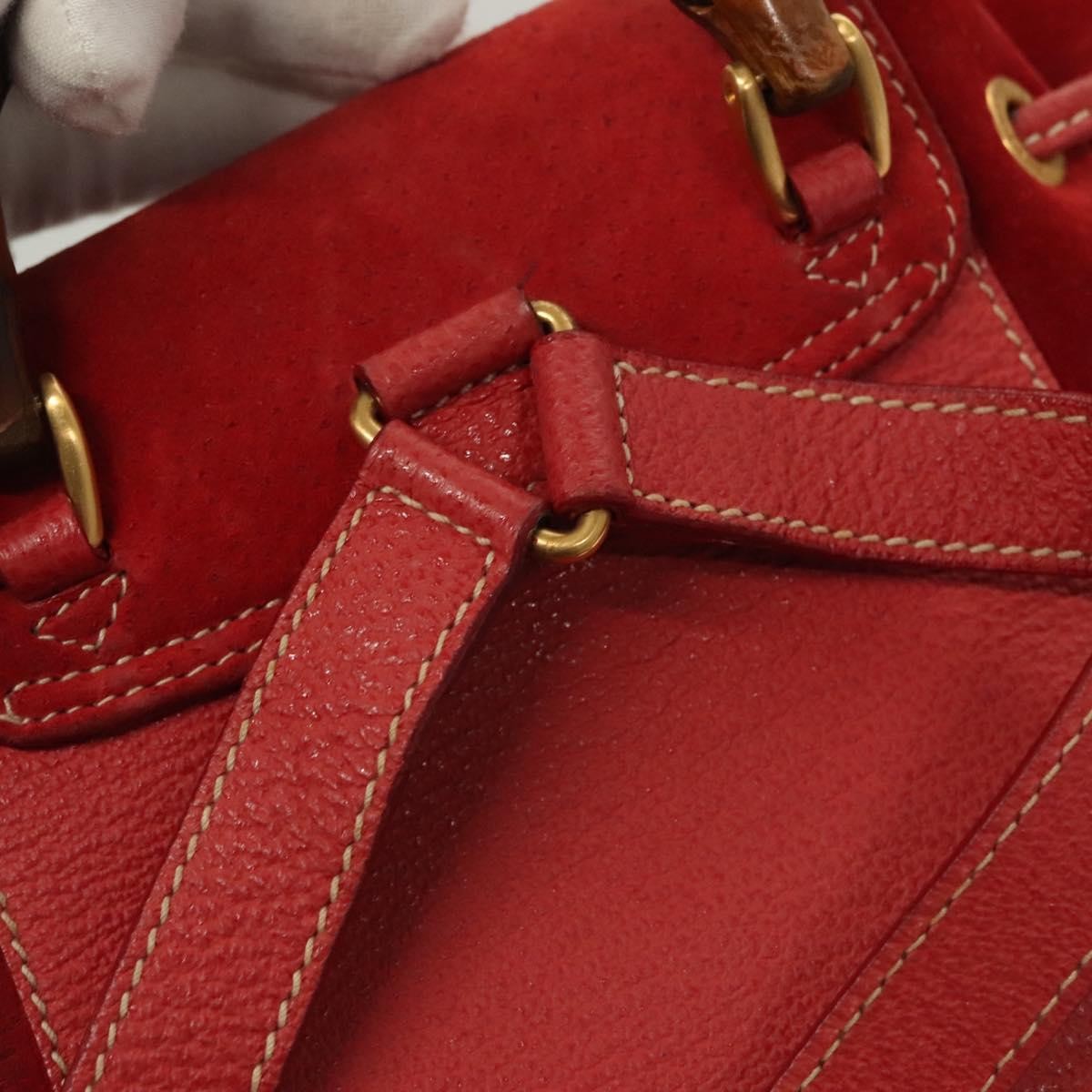Gucci Vintage Bamboo Backpack Suede Red Suede Backpack Bag (Pre-Owned)
