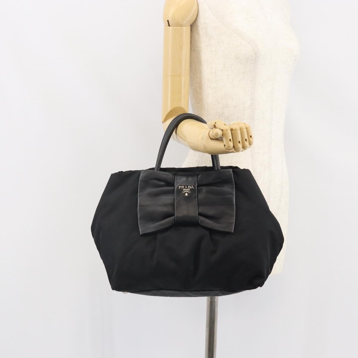Prada Bow Tote Tessuto With Leather Black Nylon Tote Bag Bag (Pre-Owned)