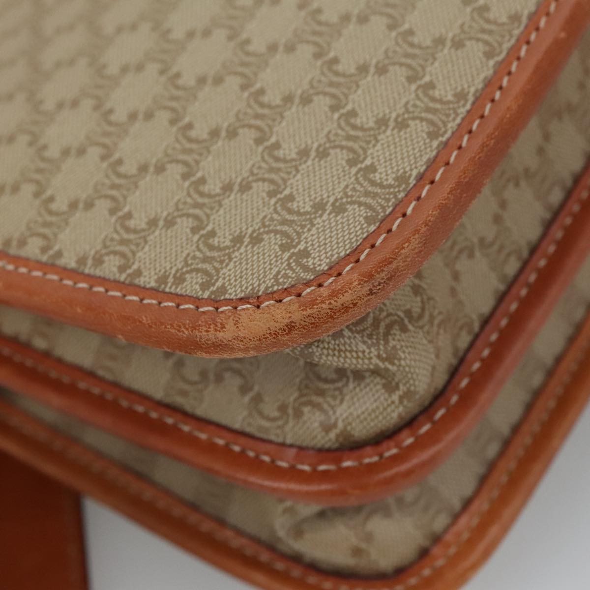 Celine Vintage Macadam Shoulder Bag Canvas And Leather Beige Canvas Shoulder Bag Bag (Pre-Owned)