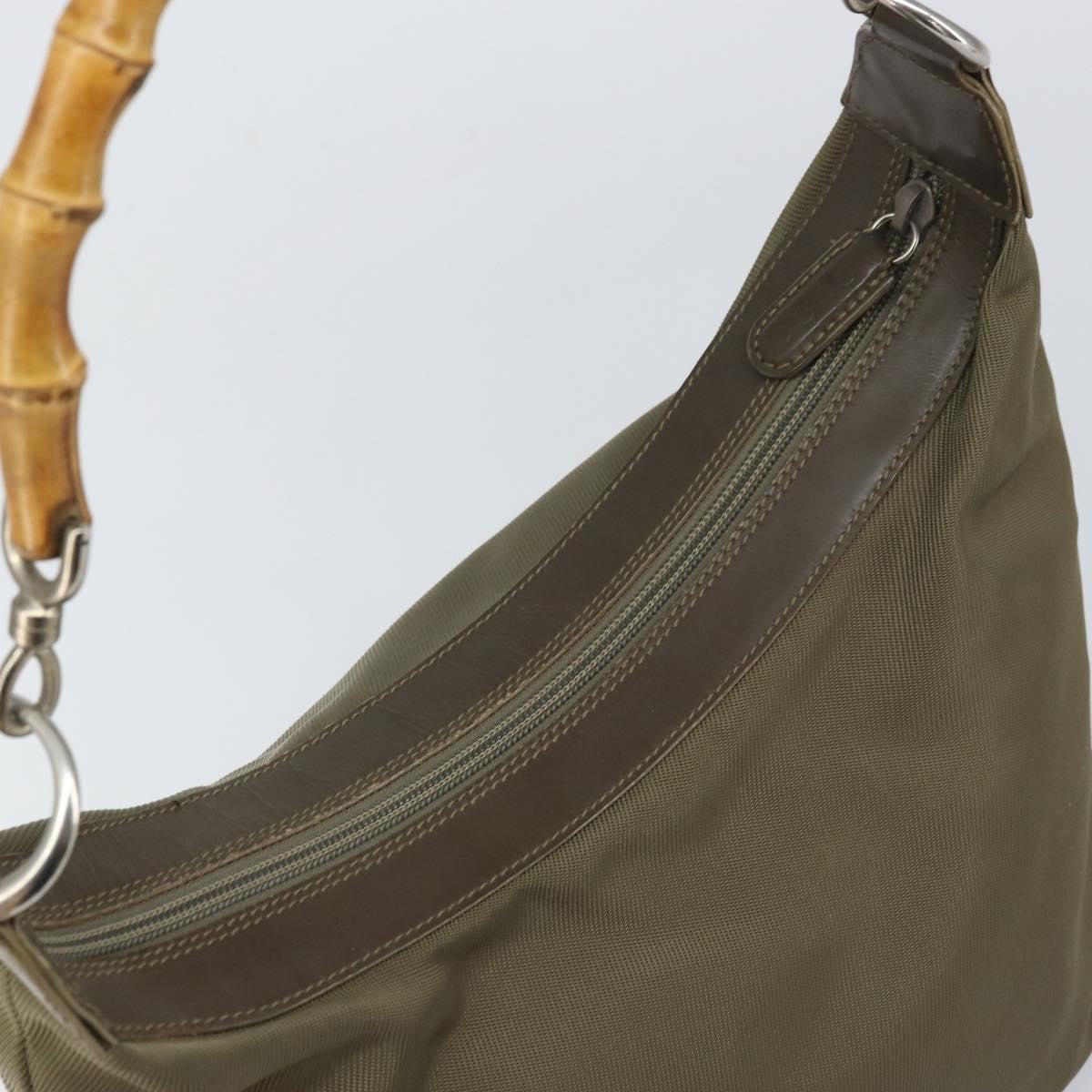 Gucci Vintage Bamboo Shoulder Bag Nylon Khaki Nylon Shoulder Bag Bag (Pre-Owned)