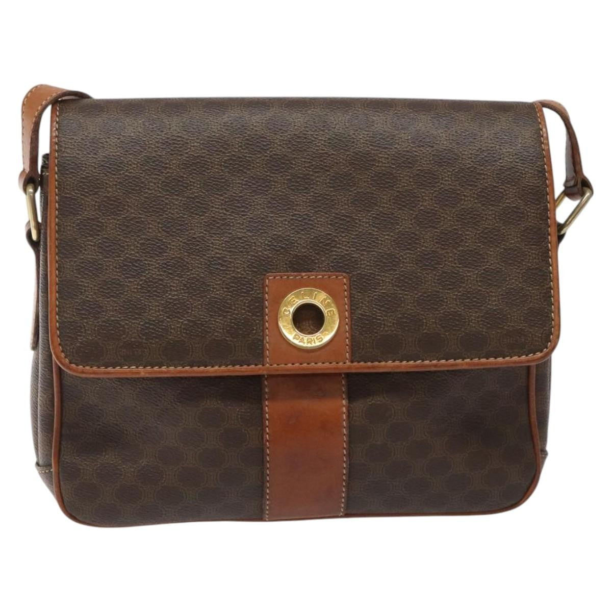 Celine Vintage Macadam Circle Logo Shoulder Bag Canvas And Leather Brown Canvas Shoulder Bag Bag (Pre-Owned)