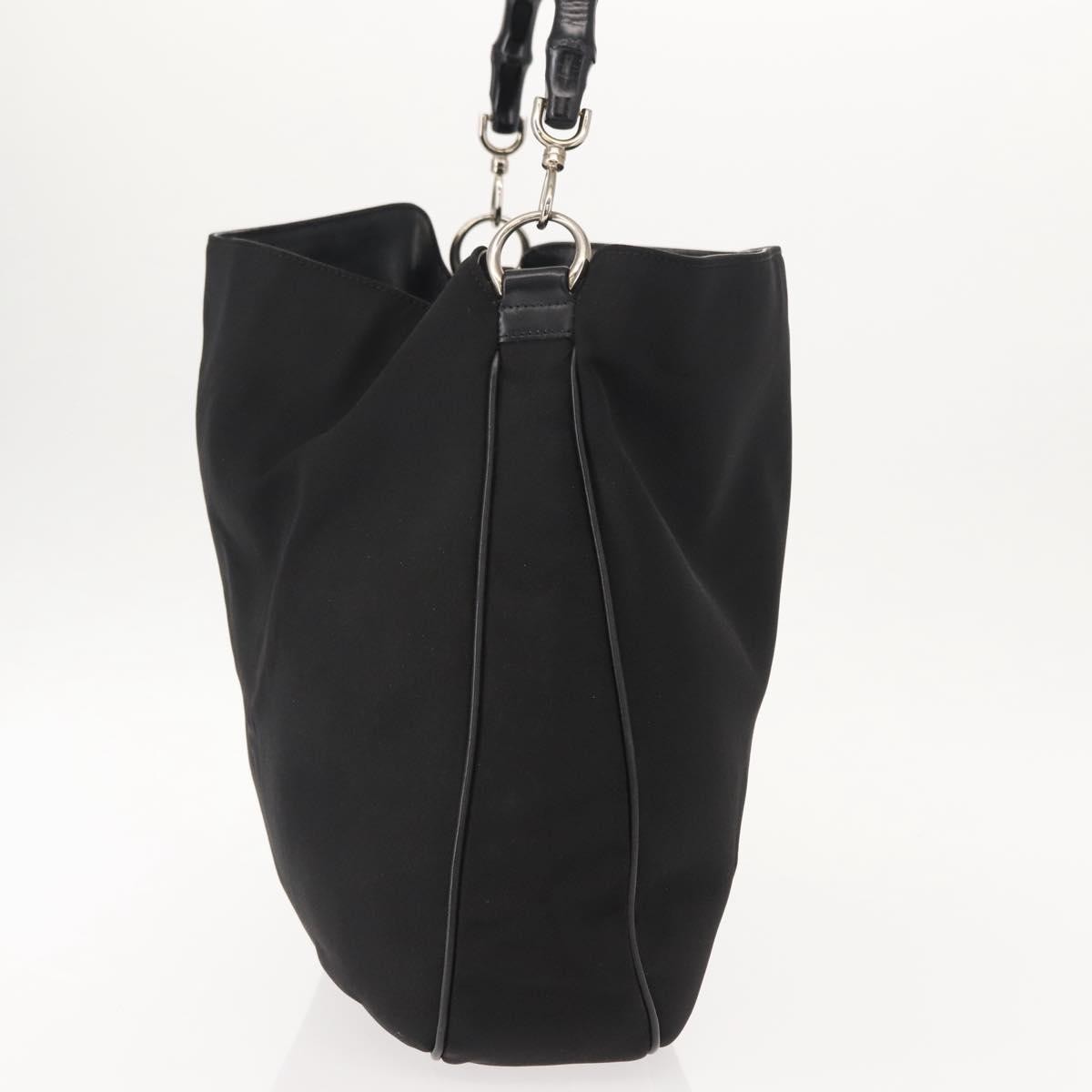 Gucci Vintage Bamboo Handle Open Hobo Nylon Black Nylon Tote Bag Bag (Pre-Owned)