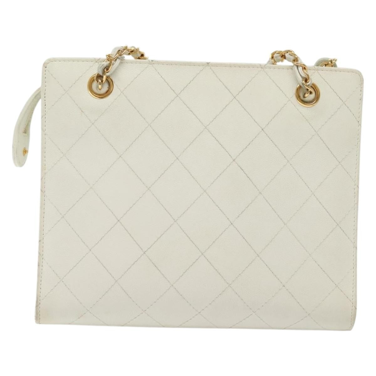 Chanel Cc Shoulder Bag Quilted Caviar White Leather Bag (Pre-Owned)