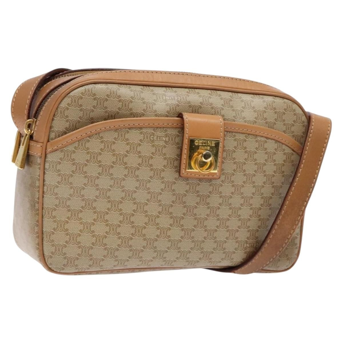 Celine Vintage Macadam Shoulder Bag Canvas And Leather Beige Canvas Bag (Pre-Owned)