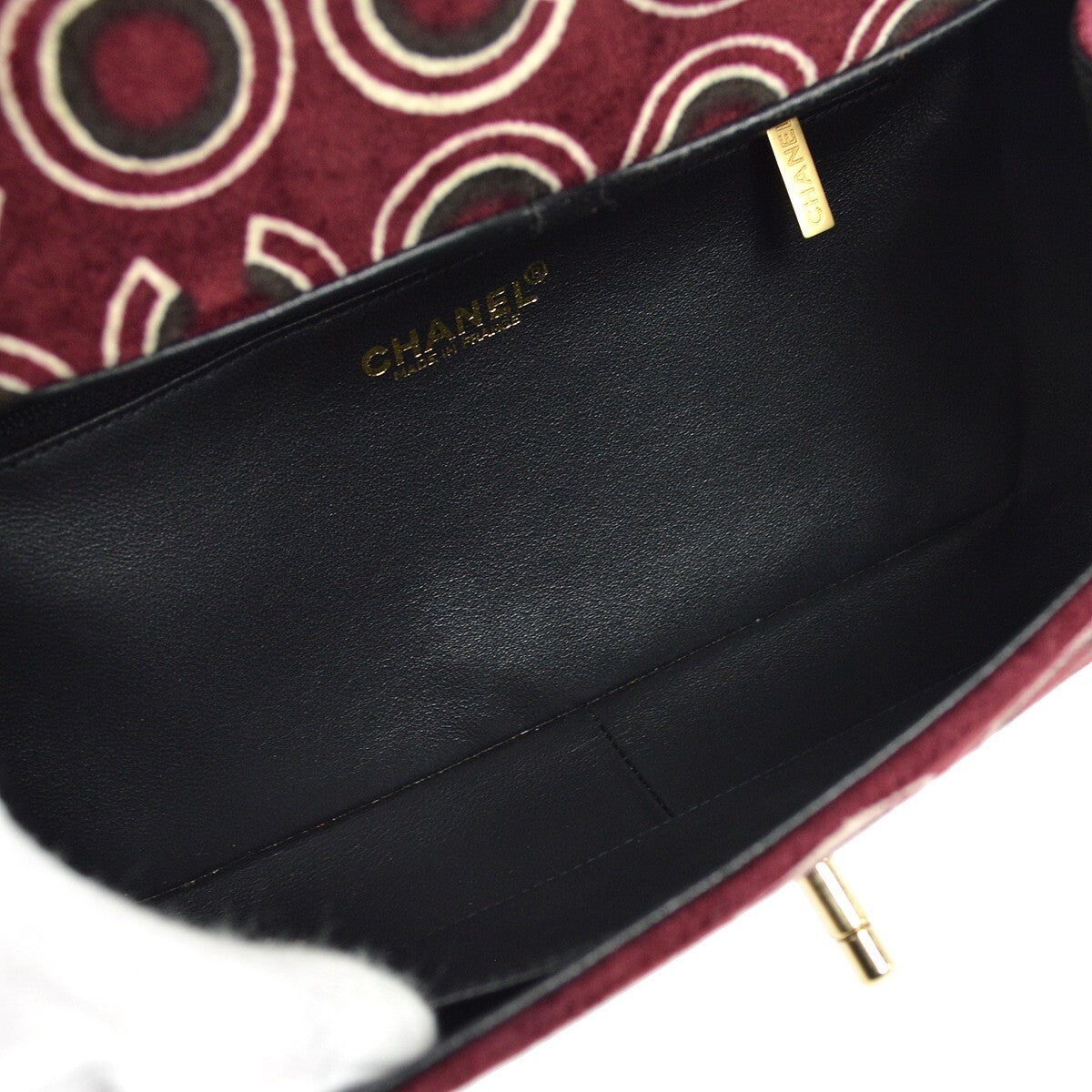 Chanel Cc Top Handle Bag Coco Print Velvet Burgundy Velvet Handbag (Pre-Owned)
