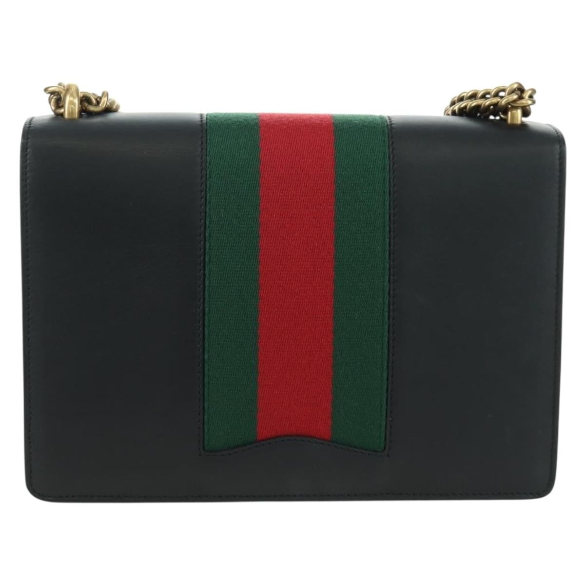 Gucci Web Peony Chain Shoulder Bag Embellished Leather Black Leather Shoulder Bag Bag (Pre-Owned)
