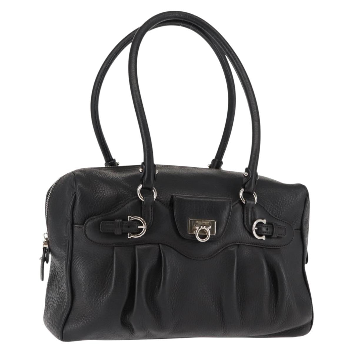 Salvatore Ferragamo Gancini Buckle Shoulder Bag Leather Black Leather Shoulder Bag Bag (Pre-Owned)