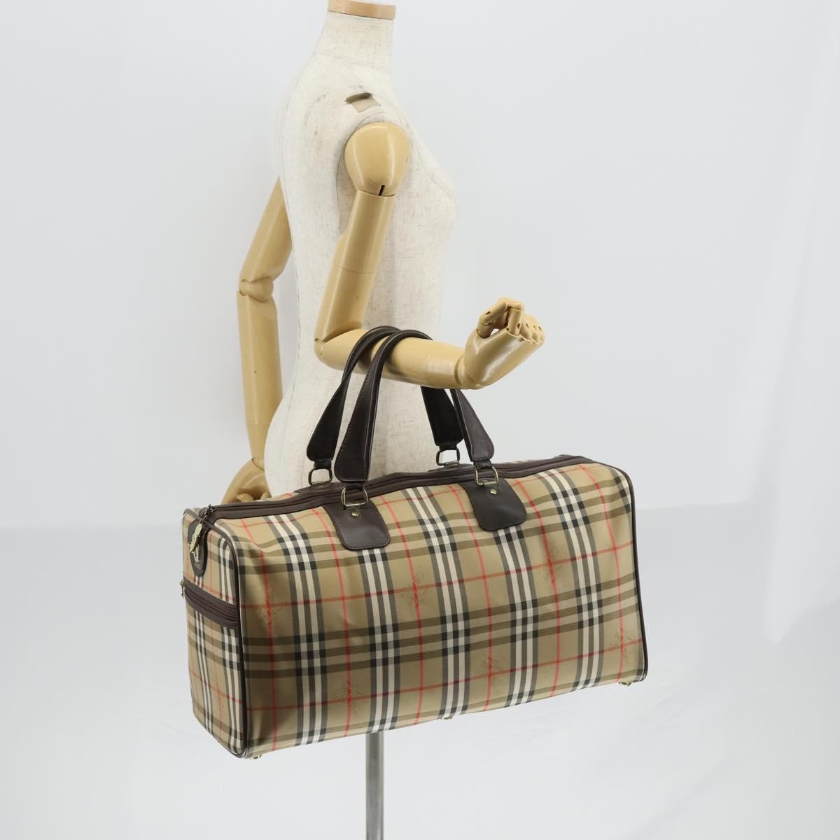 Burberry Vintage Duffle Bag Haymarket Canvas Beige Canvas Travel Bag Bag (Pre-Owned)