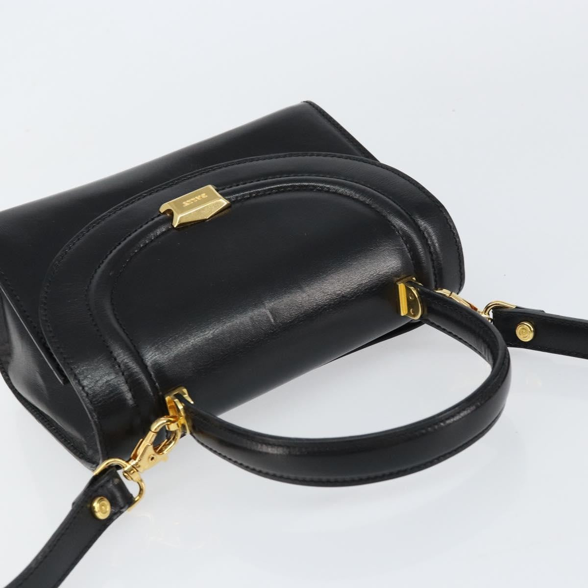Bally Vintage Handbag Leather Black Leather Handbag (Pre-Owned)