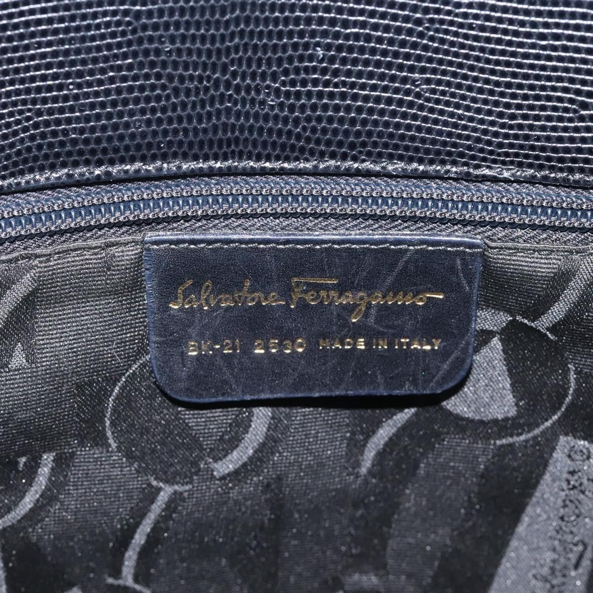 Salvatore Ferragamo Vintage Vara Bow Tote Lizard Embossed Leather Black Leather Tote Bag Bag (Pre-Owned)